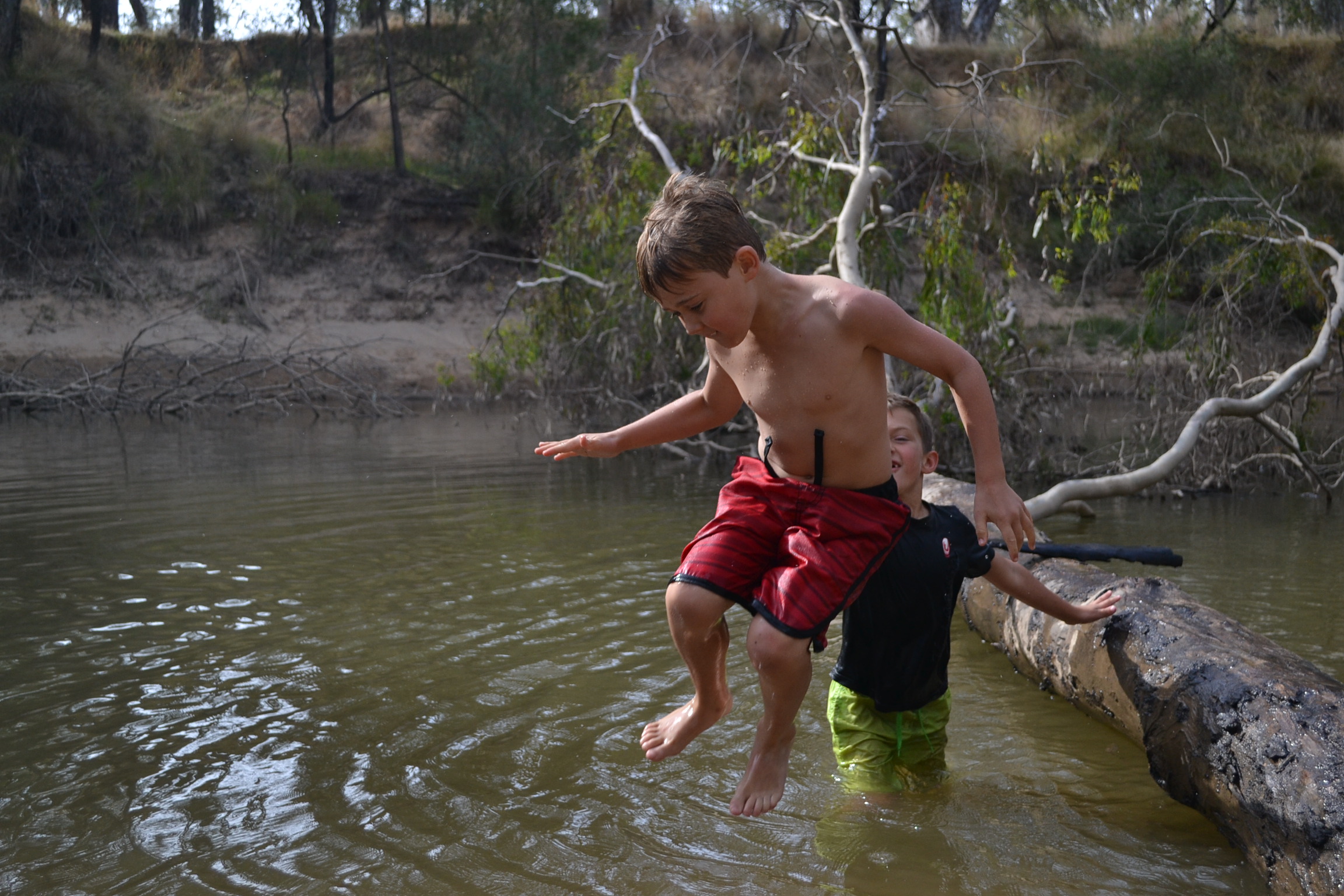 Kids having fun at the Goulburn River, Murchison, by Tony Kubell