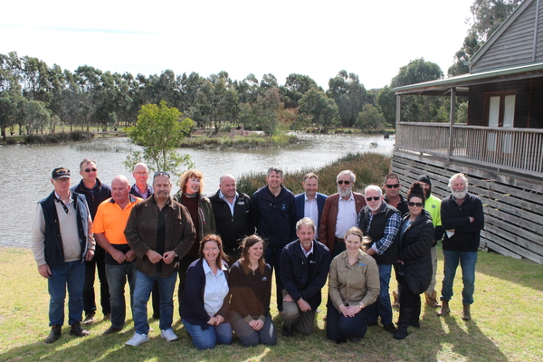 Community and program partners on site at Heyfield wetlands celebrating the first delivery of water for the environment
